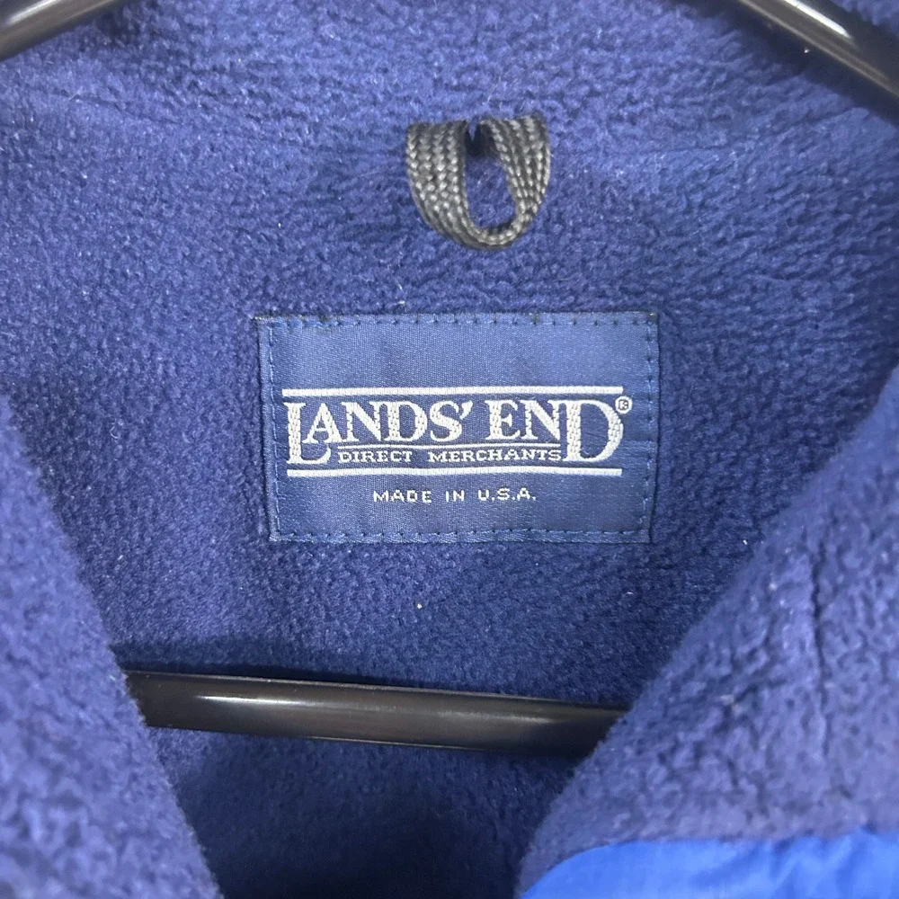 Lands End Vintage 90s Fleece Lined Vest Blue Made USA Outdoor Gorpcore Retro